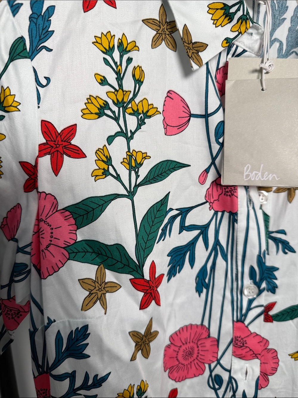 NWT - Boden Floral Button-Front Shirt Dress in White with Pink & Green Print - Picture 3 of 8